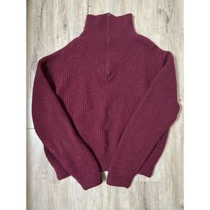 100% Shetland Wool Vintage Maroon Red Heavyweight Sweater Large 1/4 Zip